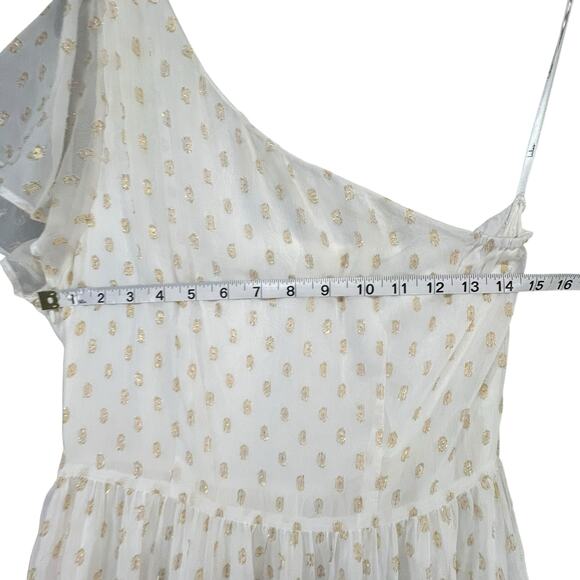 Lulus Shining Sight Midi Dress S White Metallic Gold Dotted One Shoulder Fairy - Picture 9 of 16